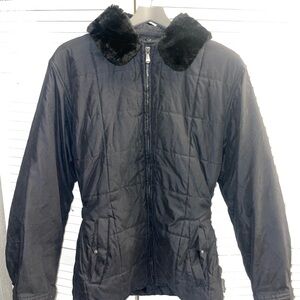 Pacific Trail Black Quilted Puffer Jacket with Faux Fur Collar